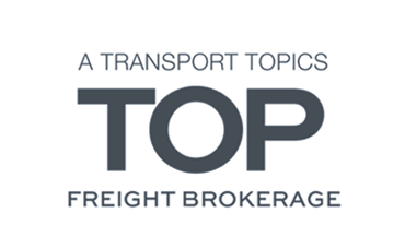 Franchise_About_Awards_Tiles_TTTop50 Text reading A Transport Topics Top Freight Brokerage in bold, uppercase letters against a white background, showcasing the prestige of Unishippers Franchise Ownership.