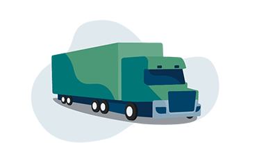 Shipping Logistics Franchise Opportunities Illustration of a green and teal semi-truck facing right on a gray abstract background, symbolizing the dynamic essence of a shipping logistics company.
