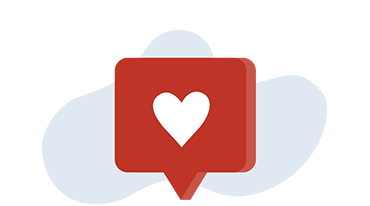 Franchise_Culture_Tile_1 A red speech bubble with a white heart icon sits beautifully against a light blue abstract shape, echoing the vibrant spirit of a Unishippers franchise.