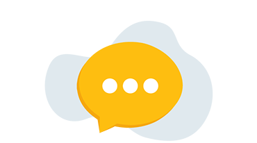 Franchise_Culture_Tile_3 A yellow speech bubble with three white dots inside, symbolizing a typing or chat icon, is centered on a gray abstract shape. It subtly mirrors the efficiency and communication focus of a Unishippers franchise. The background is crisp white.