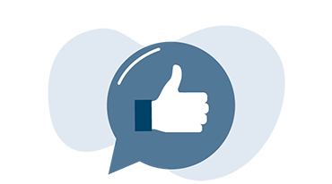 Franchise_Started_MoreInfoTY_Tile_3 A blue speech bubble contains a white thumbs-up icon. The background is a lighter blue abstract shape.