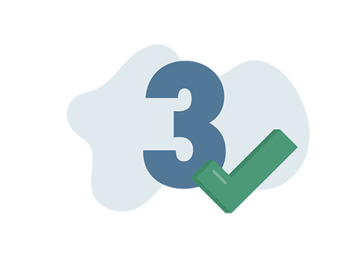 Submit a franchise application and receive a decision on approved franchise ownership. Number 3 in large blue font with a green check mark overlay, subtly symbolizing the third step in your journey on how to become a franchise owner, all set against a light gray abstract background.