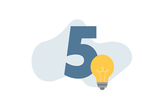 Begin the training process to becoming a logistics franchise owner. A large blue number 5 stands prominently with a soft light blue abstract shape in the backdrop, accompanied by a light bulb icon at the bottom right corner—a perfect representation of illumination on how to become a franchise owner.
