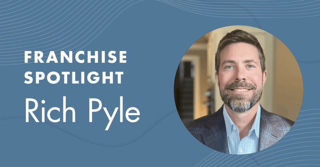 A graphic with the text Franchise Spotlight Rich Pyle on a blue background, next to a circular photo of a smiling man with a beard in a checked shirt and blazer.