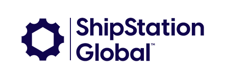 ShipStation Global logo with a dark hexagonal gear icon to the left of the text “ShipStation Global” in bold, dark blue font on a light gray background, representing innovative logistics franchise opportunities and 3PL franchise solutions.