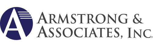 Armstrong & Associates, Inc. logo with a stylized letter A in a blue circle, followed by the company name in large, uppercase letters—highlighting their reputation for excellence as recognized by Unishippers awards and signaling a premier shipping franchise opportunity.