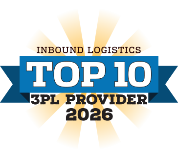 A graphic with a sunburst background reads: Inbound Logistics Top 10 3PL Provider 2026 in bold text, highlighted by a blue ribbon behind the main title—a testament to Unishippers awards and leadership in the shipping franchise opportunity space.